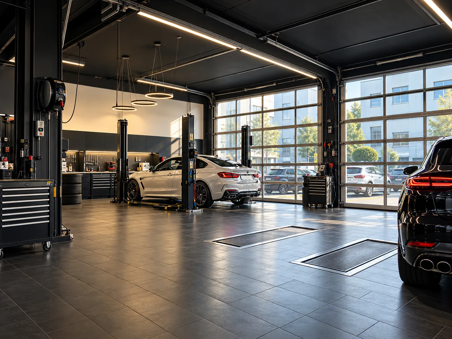 Visualisierung einer modernen Autowerkstatt für Autoservice in Winterthur